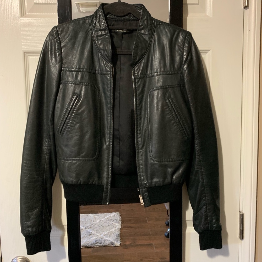 Balenciaga Leather Bomber Jacket Black